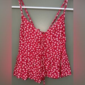 La Hearts Red Floral Cami Tank Top with adjustable straps sz Small